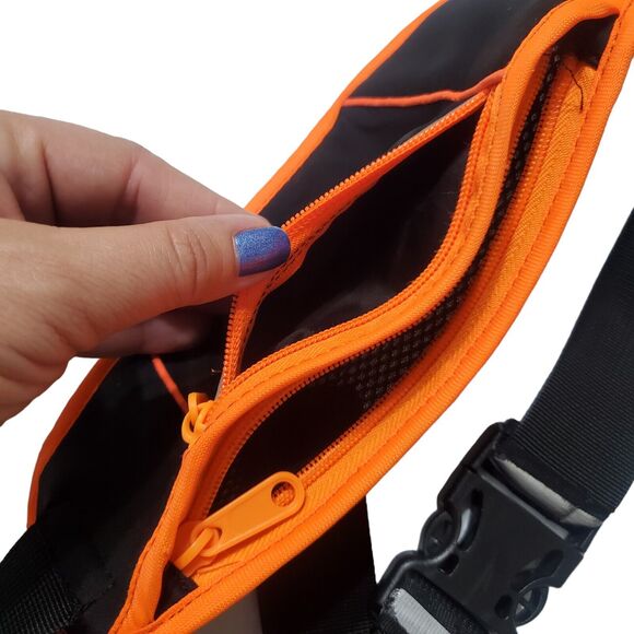 RBX Running Belt Walking Fluorescent Orange Black Adjustable Zipper Pockets - Picture 5 of 7